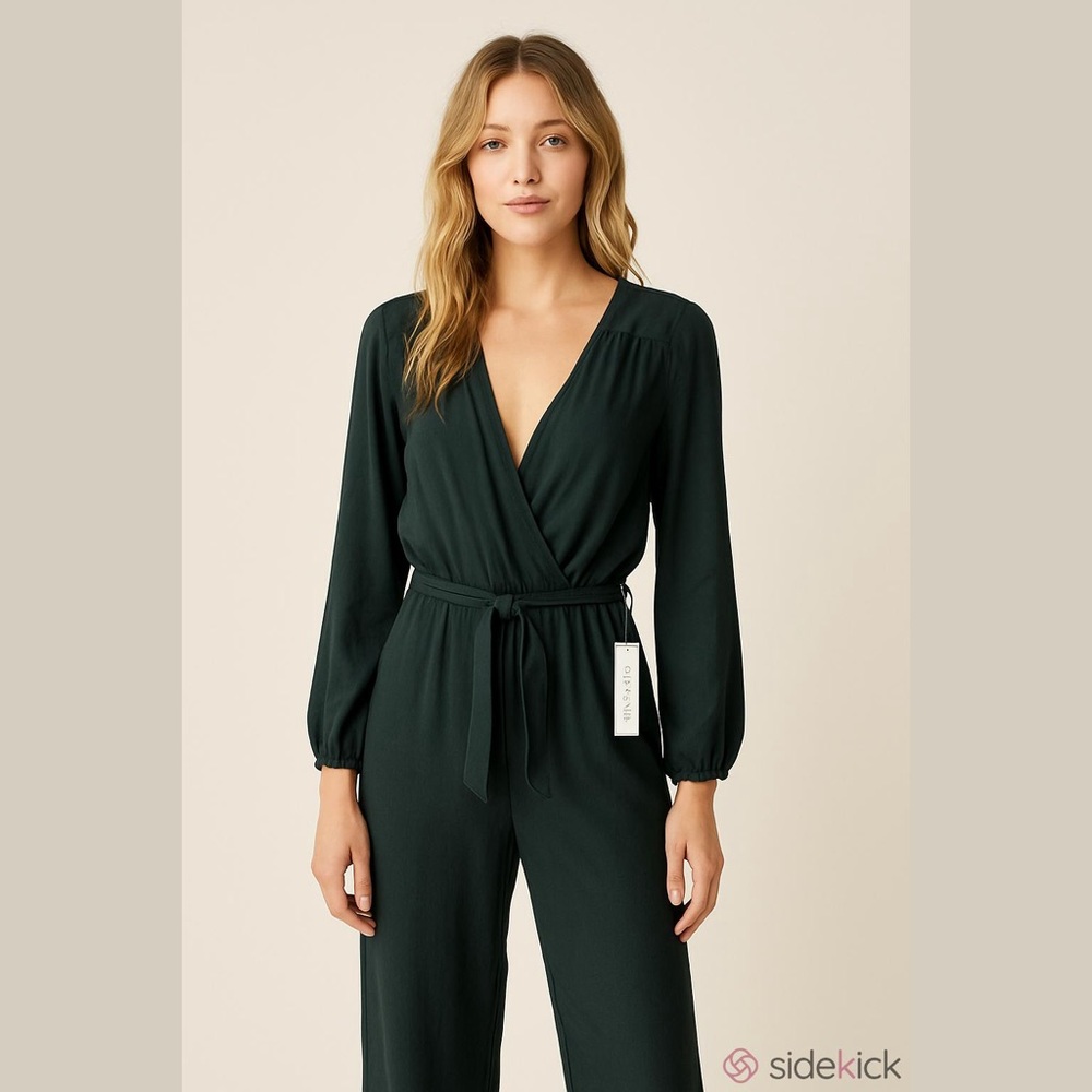 Sanctuary Women’s Green Cinch Waist One Piece Long Sleeve Jumpsuit, Size L.